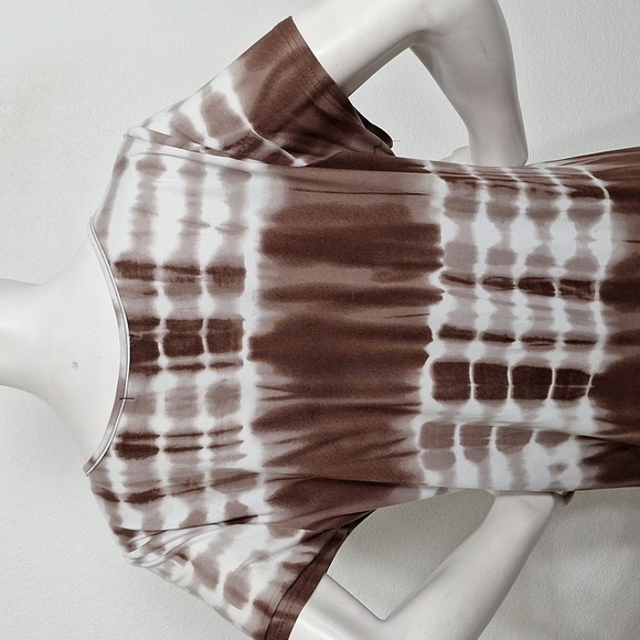 Relaxx Brown White Short Sleeve Bohemian Boho Hippie Tie Dye Midi Dress Size 2X - Picture 6 of 13